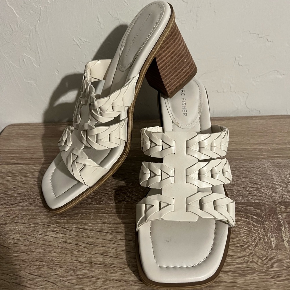 Marc Fisher Cream Braided Leather Mules|Size 8